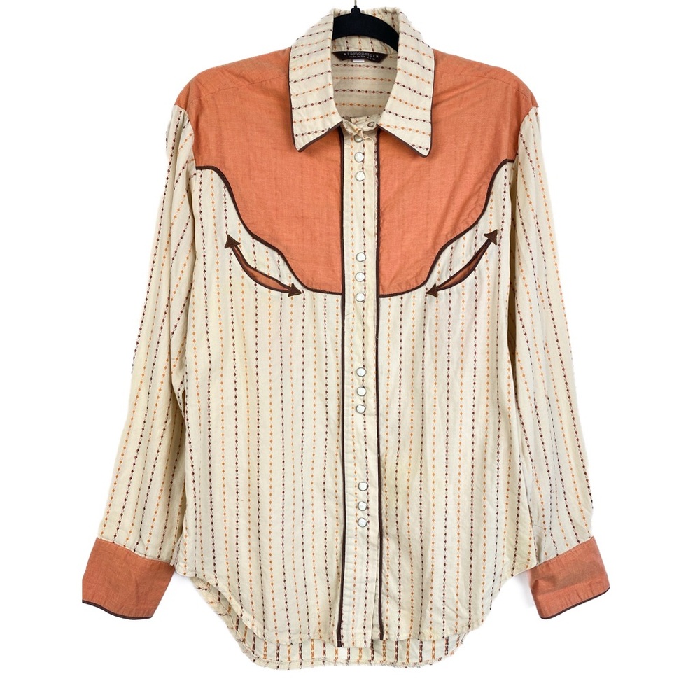 Ramonster Vintage Western Arrow Yoked Pearl Snap Shirt, Cream‎ Orange - Size M